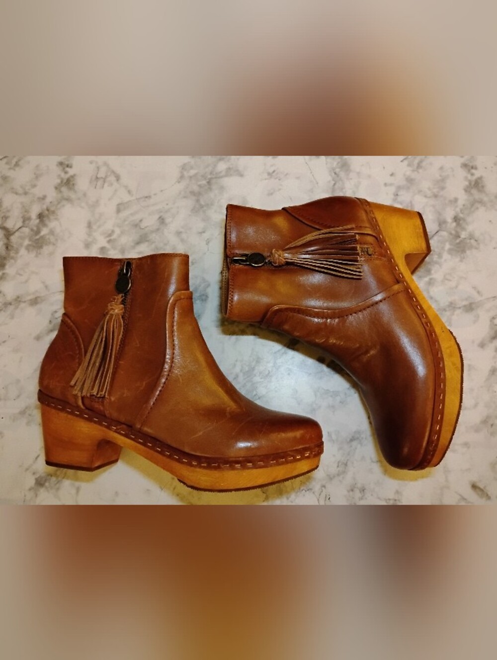Patricia Nash Brown Leather Tassel Ankle Booties with Stacked Heel Size  9